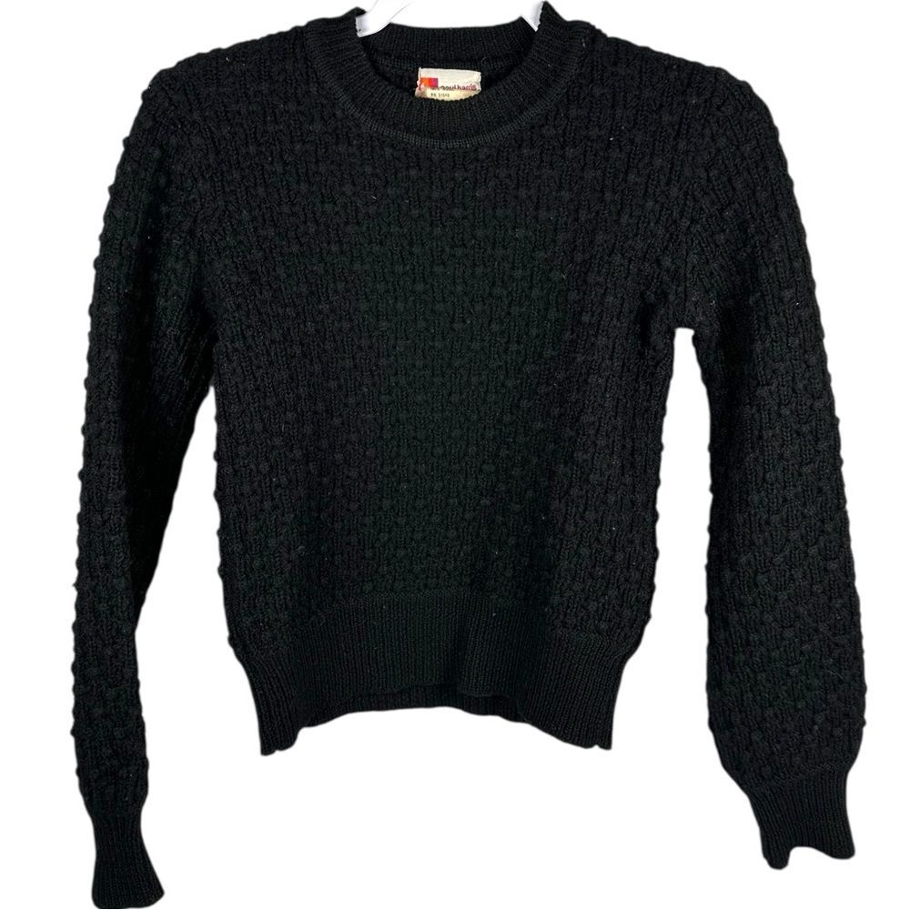 Vintage Paul Harris 100% Wool Black Chunky Knit Crewneck Sweater Women Size XS/S
